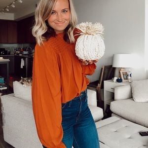 Burnt orange Long Sleeve ruched top